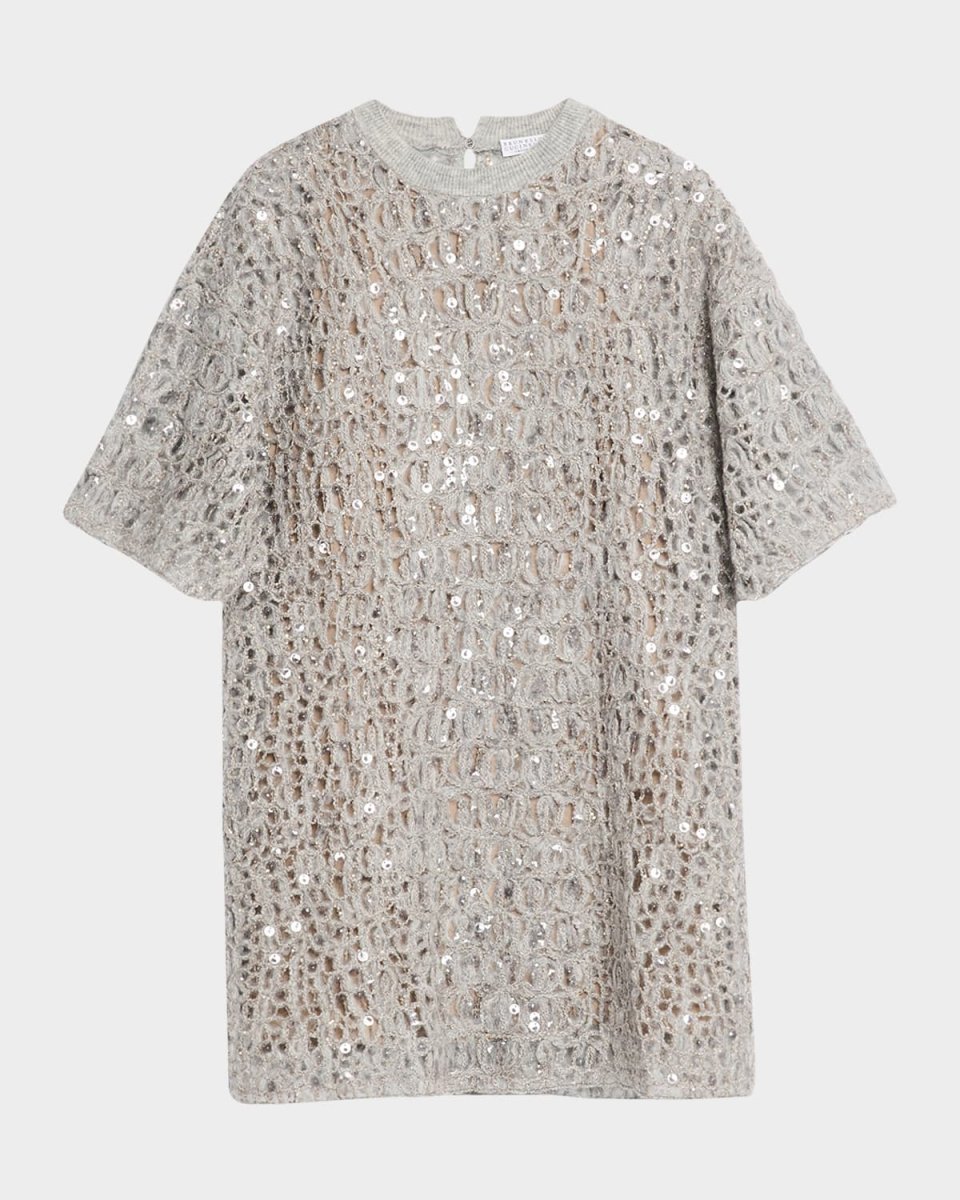 Wool-Cashmere Cocco Knit Paillette Mini Shift Dress